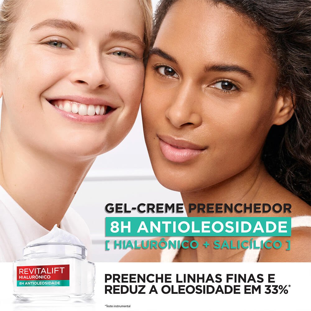 Imagem Gel Creme Preenchedor Antioleosidade | Modelos mostrando benefícios do produto | L'Oréal Paris